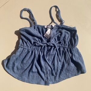 Blue Sleeveless Top with Lace Detail
